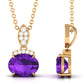 Real 1 Carat Oval Amethyst Diamond Necklace in East West Style