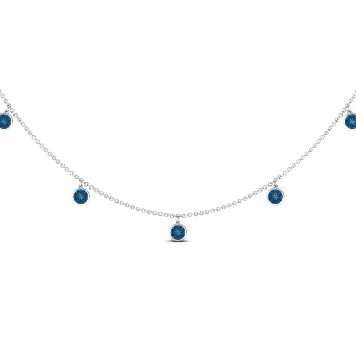 Real London Blue Topaz Station Necklace in Bezel Setting