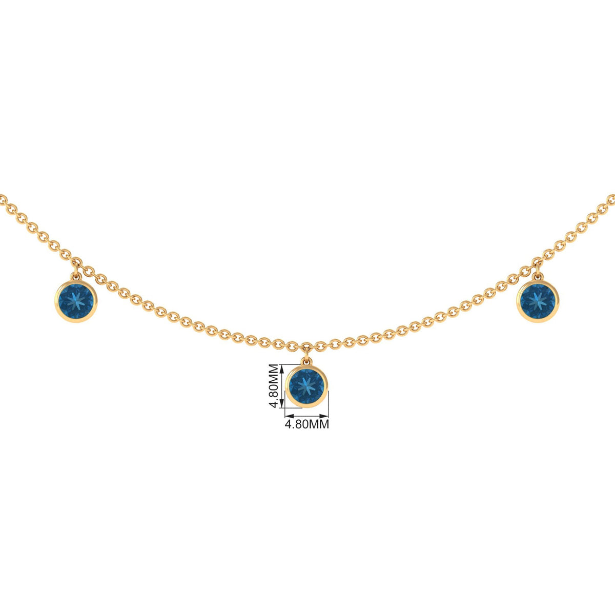 Real London Blue Topaz Station Necklace in Bezel Setting