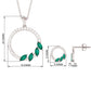 Natural Emerald Circle Necklace and Earrings Set with Diamond