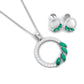 Natural Emerald Circle Necklace and Earrings Set with Diamond