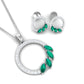 Natural Emerald Circle Necklace and Earrings Set with Diamond