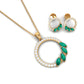 Natural Emerald Circle Necklace and Earrings Set with Diamond
