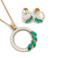Natural Emerald Circle Necklace and Earrings Set with Diamond