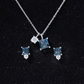 Real London Blue Topaz and Moissanite Two Stone Pendant Earrings Set