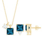 Real London Blue Topaz and Moissanite Two Stone Pendant Earrings Set