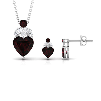 Conjunto de collar y pendientes de granate con forma de corazón y diamante