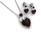 Conjunto de collar y pendientes de granate con forma de corazón y diamante