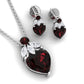 Conjunto de collar y pendientes de granate con forma de corazón y diamante