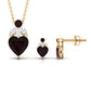 Conjunto de collar y pendientes de granate con forma de corazón y diamante