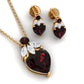Conjunto de collar y pendientes de granate con forma de corazón y diamante