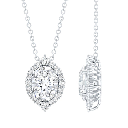 1.2 Carat Oval Shaped Lab Grown Diamond Wedding Necklace With Halo