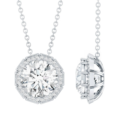 Certified 2 Carat Circle Lab Grown Diamond Necklace With Halo