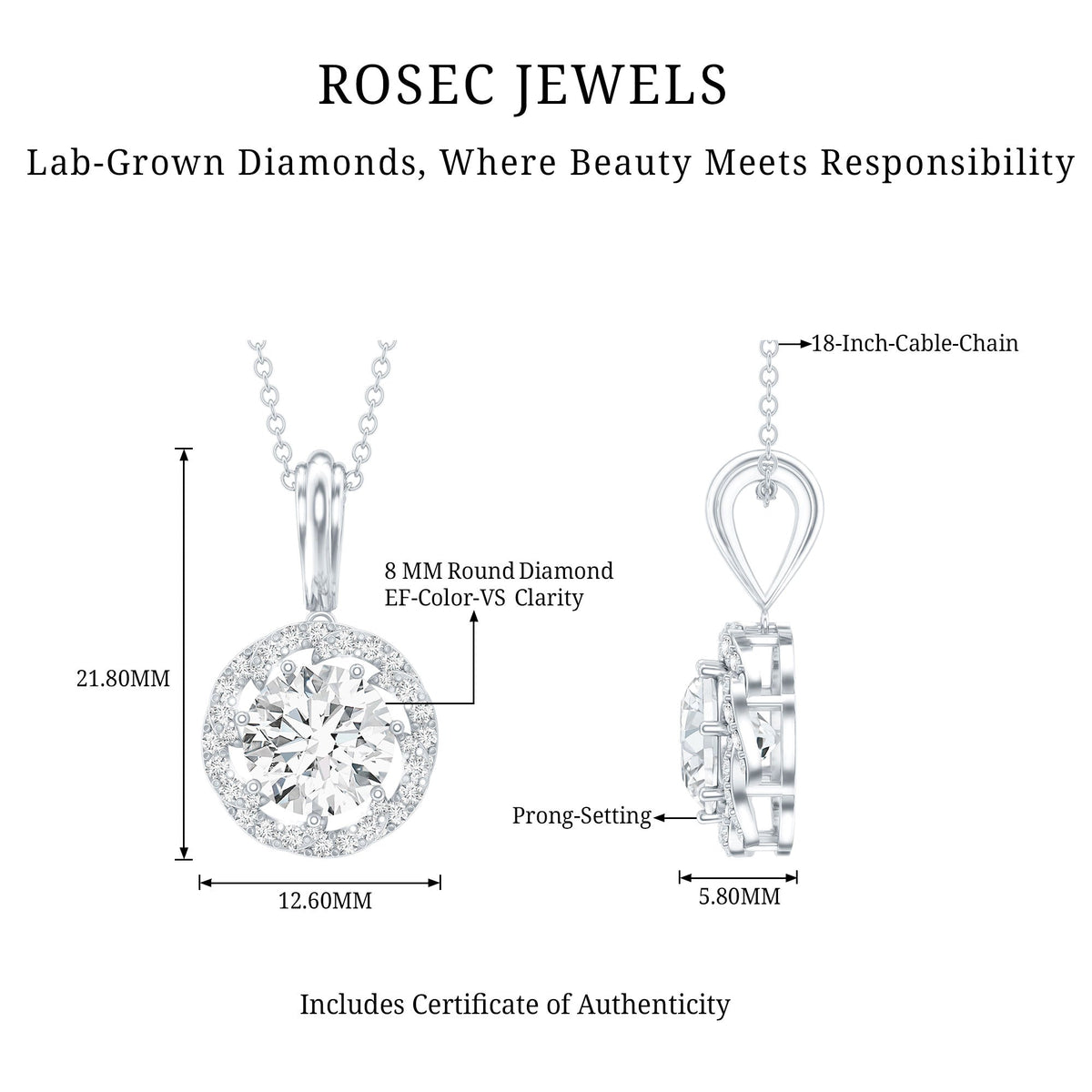 Certified 2 Carat Lab Grown Diamond Bridal Necklace For Bride