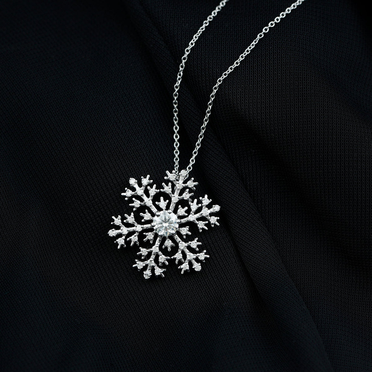 Certified Moissanite Snowflake Pendant Necklace With Chain