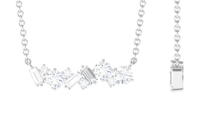 1.5 Ctw Round and Baguette Cut Moissanite Cluster Bar Necklace