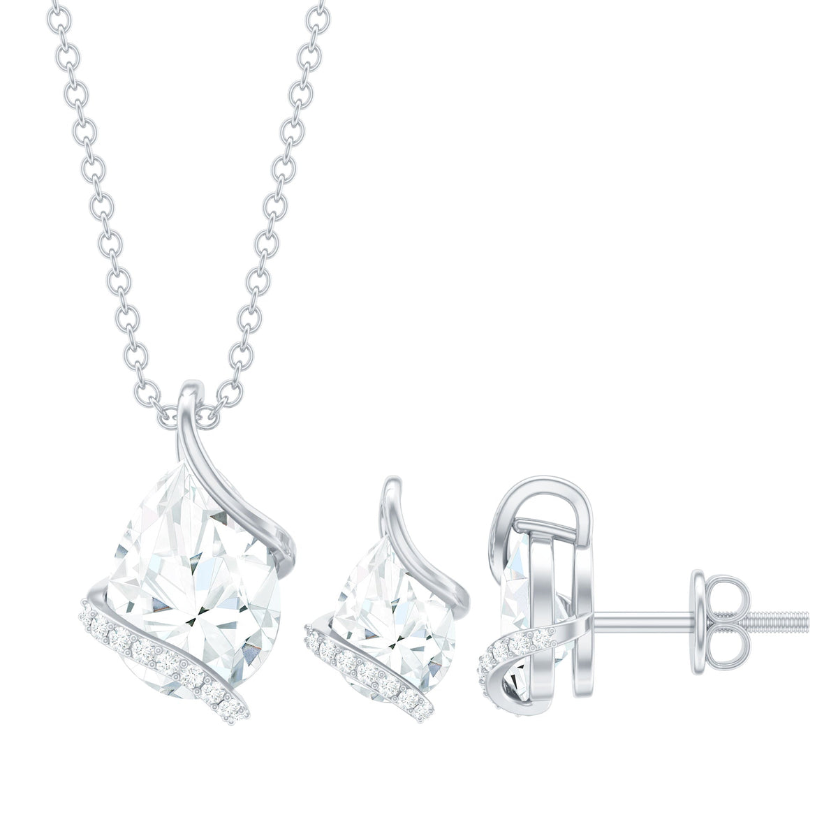 Pear and Round Shape Moissanite Teardrop Jewelry Set for Women