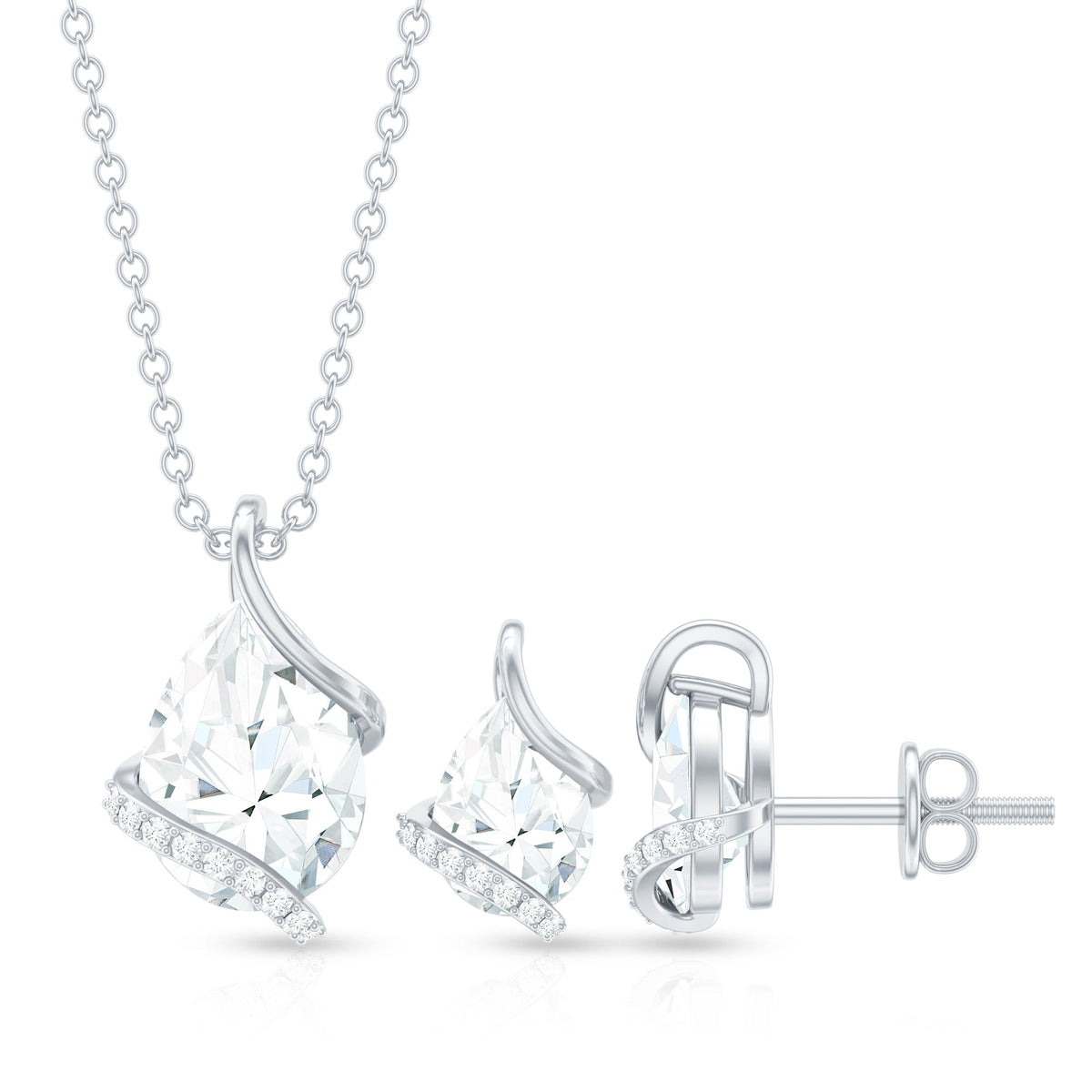 Pear and Round Shape Moissanite Teardrop Jewelry Set for Women