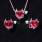Lab Grown Ruby Heart Necklace And Earrings Set With Diamond