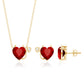 Lab Grown Ruby Heart Necklace And Earrings Set With Diamond