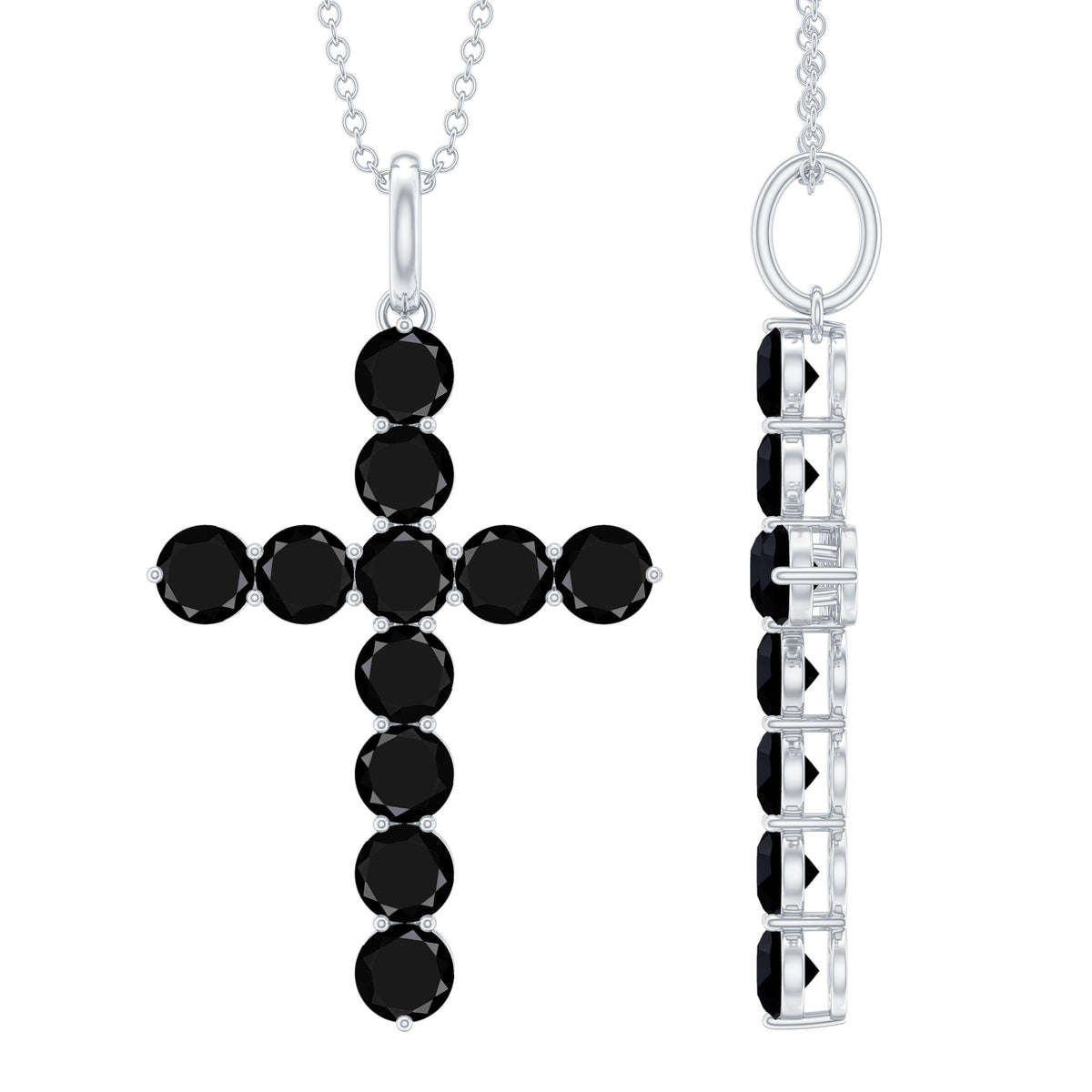 Natural Black Onyx Cross Pendant Necklace for Women