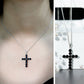 Natural Black Onyx Cross Pendant Necklace for Women