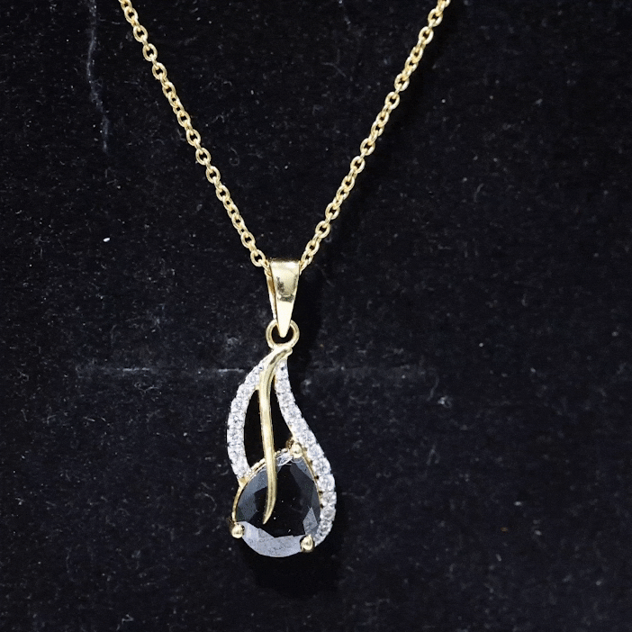 Collar con colgante de hoja de ónix negro y diamante, con ónix en forma de pera