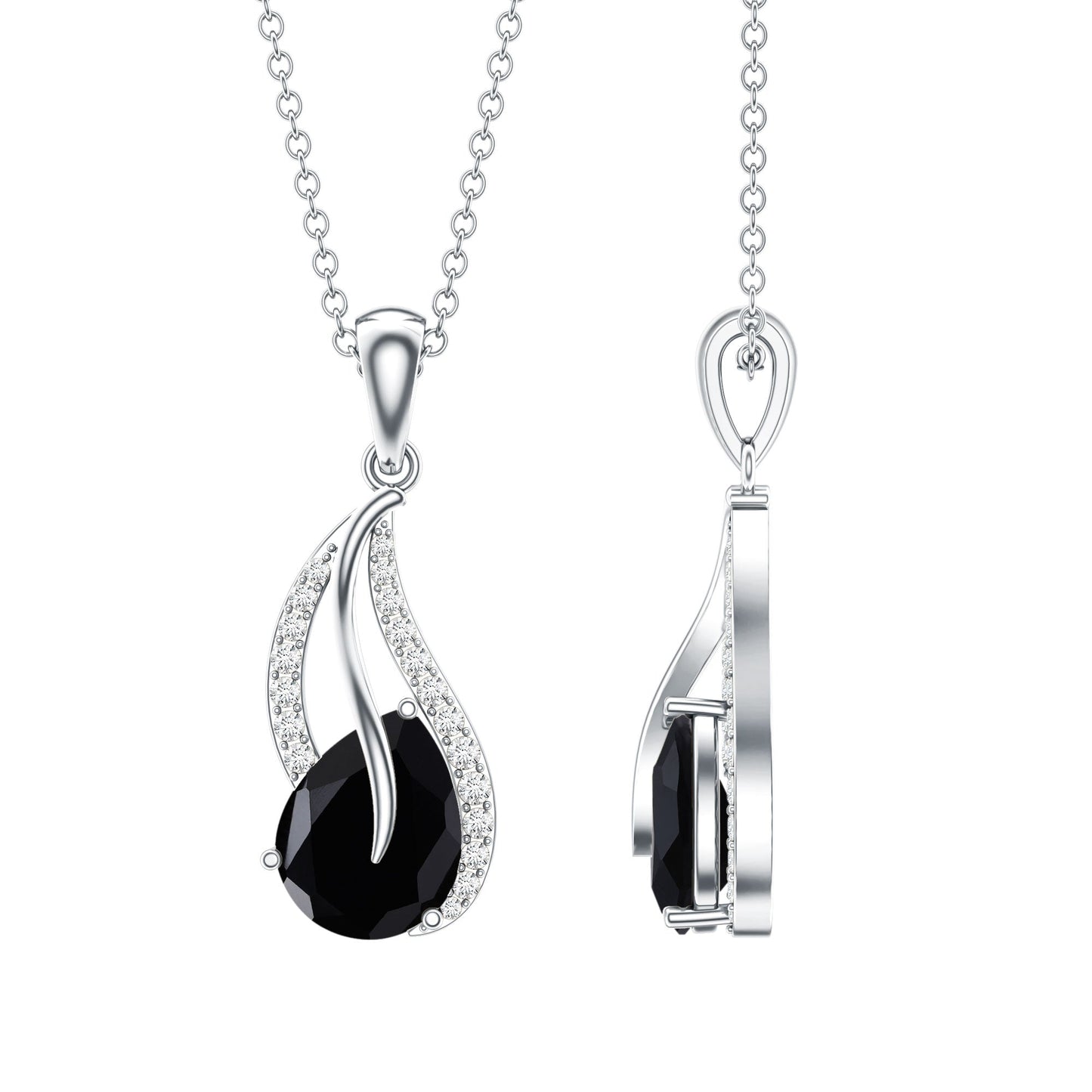 Collar con colgante de hoja de ónix negro y diamante, con ónix en forma de pera