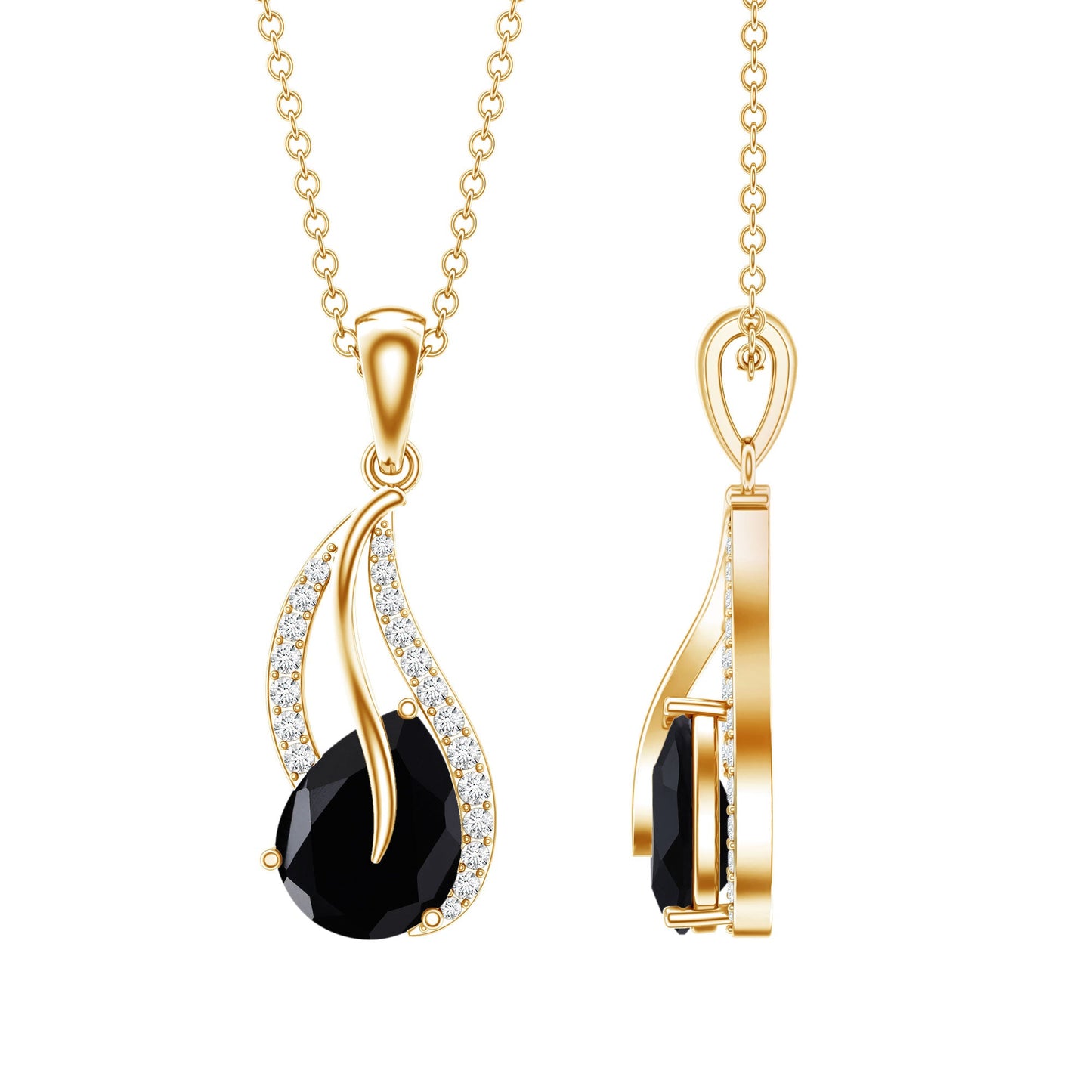 Collar con colgante de hoja de ónix negro y diamante, con ónix en forma de pera