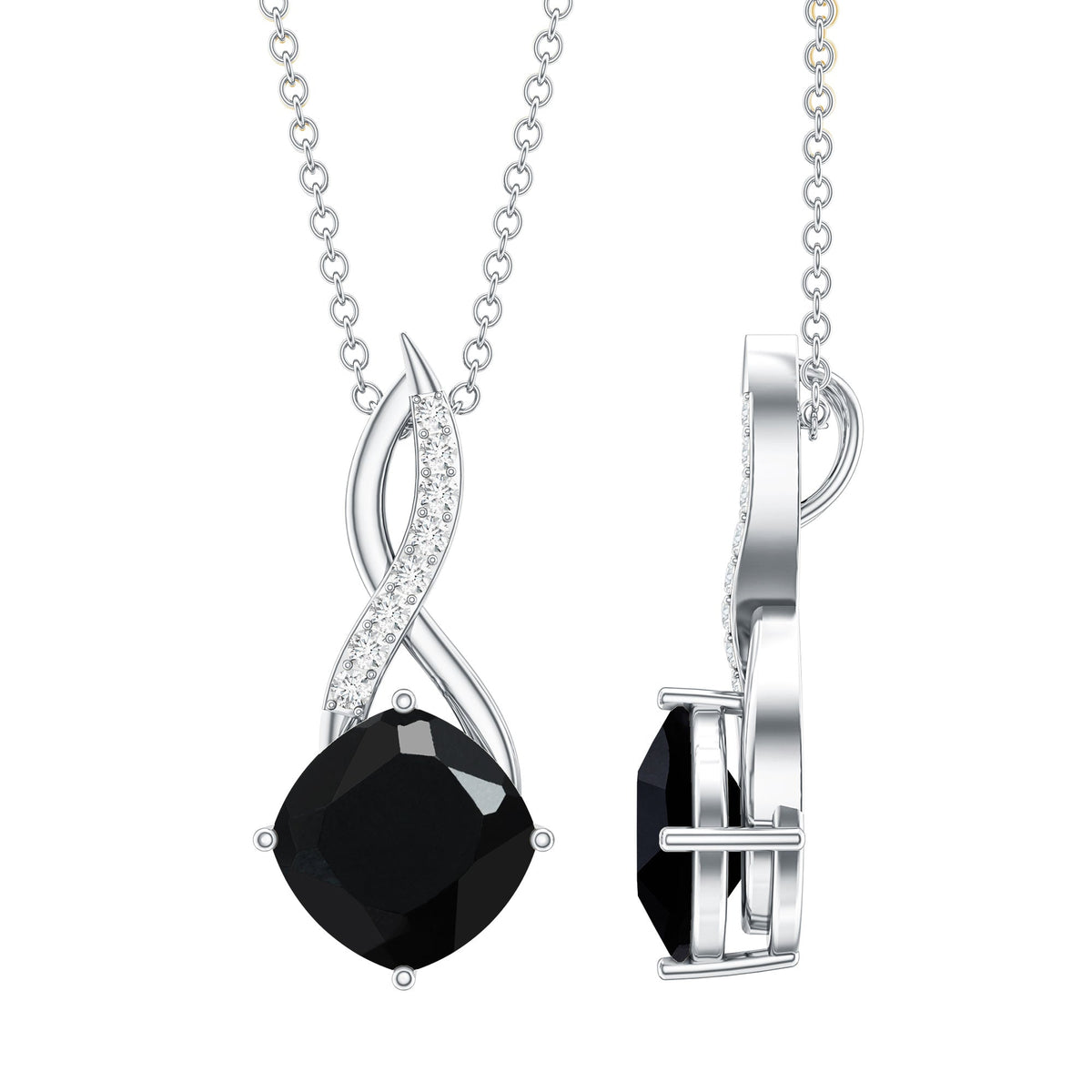 2 Carat Cushion Cut Black Spinel and Diamond Infinity Necklace