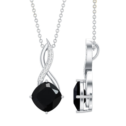 2 Carat Cushion Cut Black Spinel and Diamond Infinity Necklace