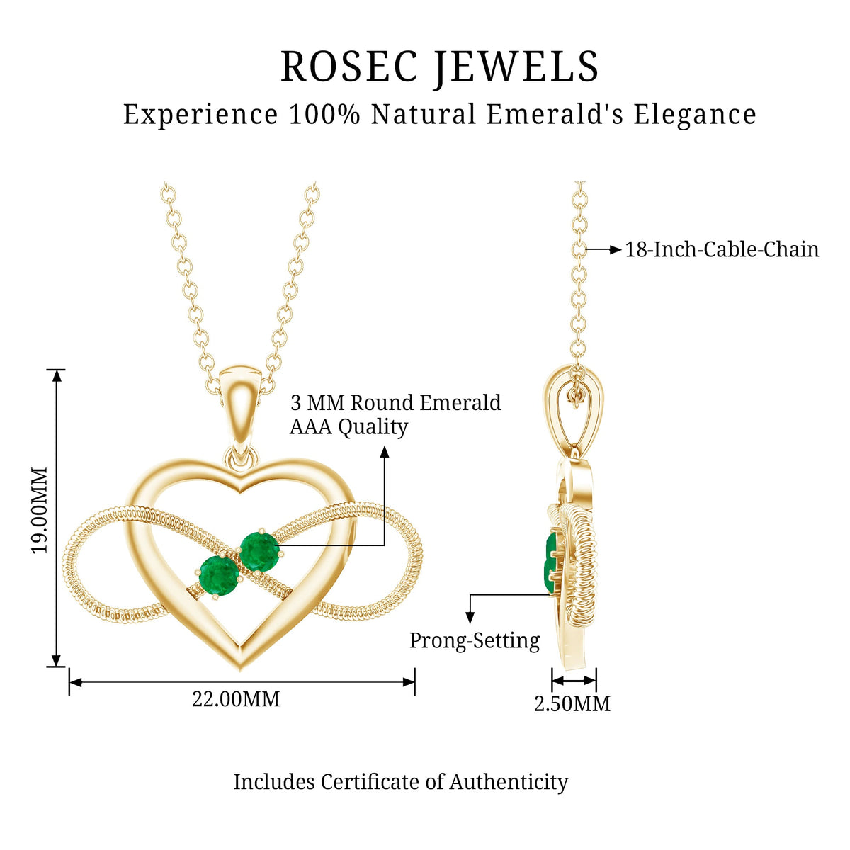 Heart Infinity Necklace with Real Emerald