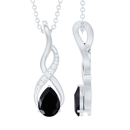 1 Carat Pear Shape Black Onyx Infinity Necklace with Diamonds