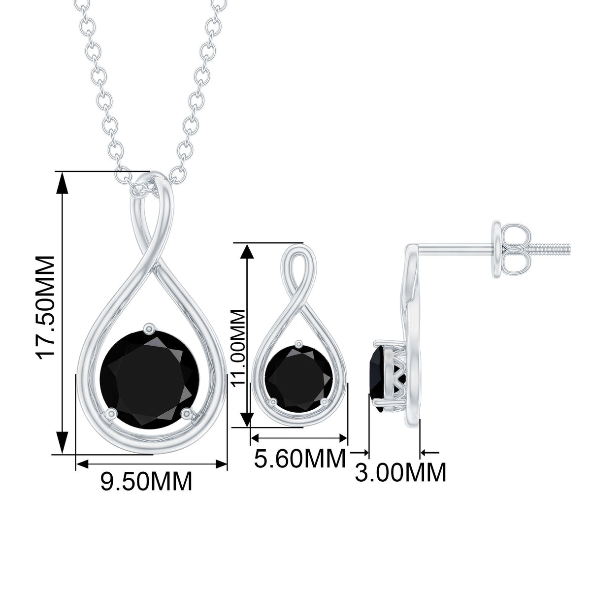 Natural Black Onyx Infinity Jewelry Set for Women