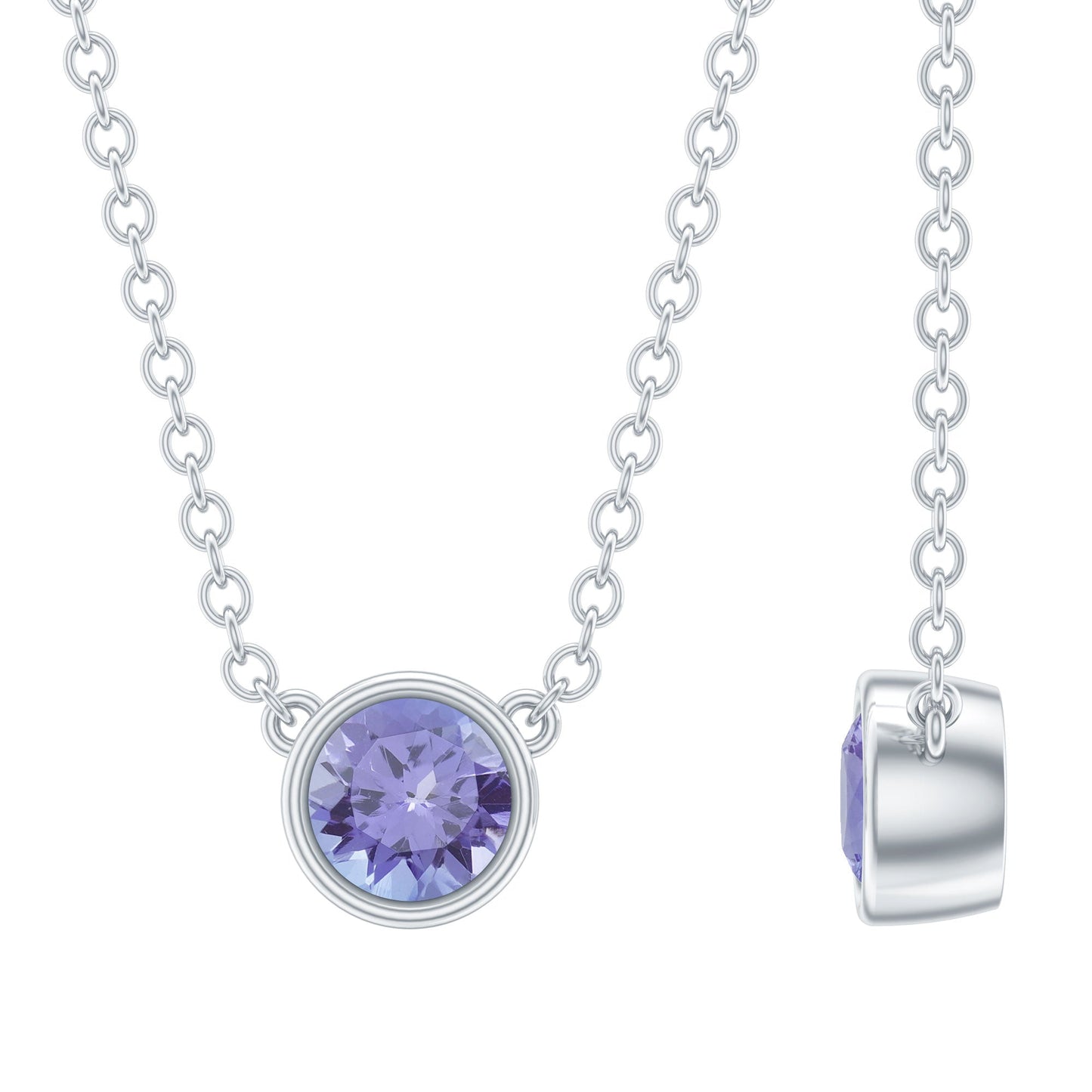 Collar solitario de tanzanita de 0,5 CT con engaste de bisel