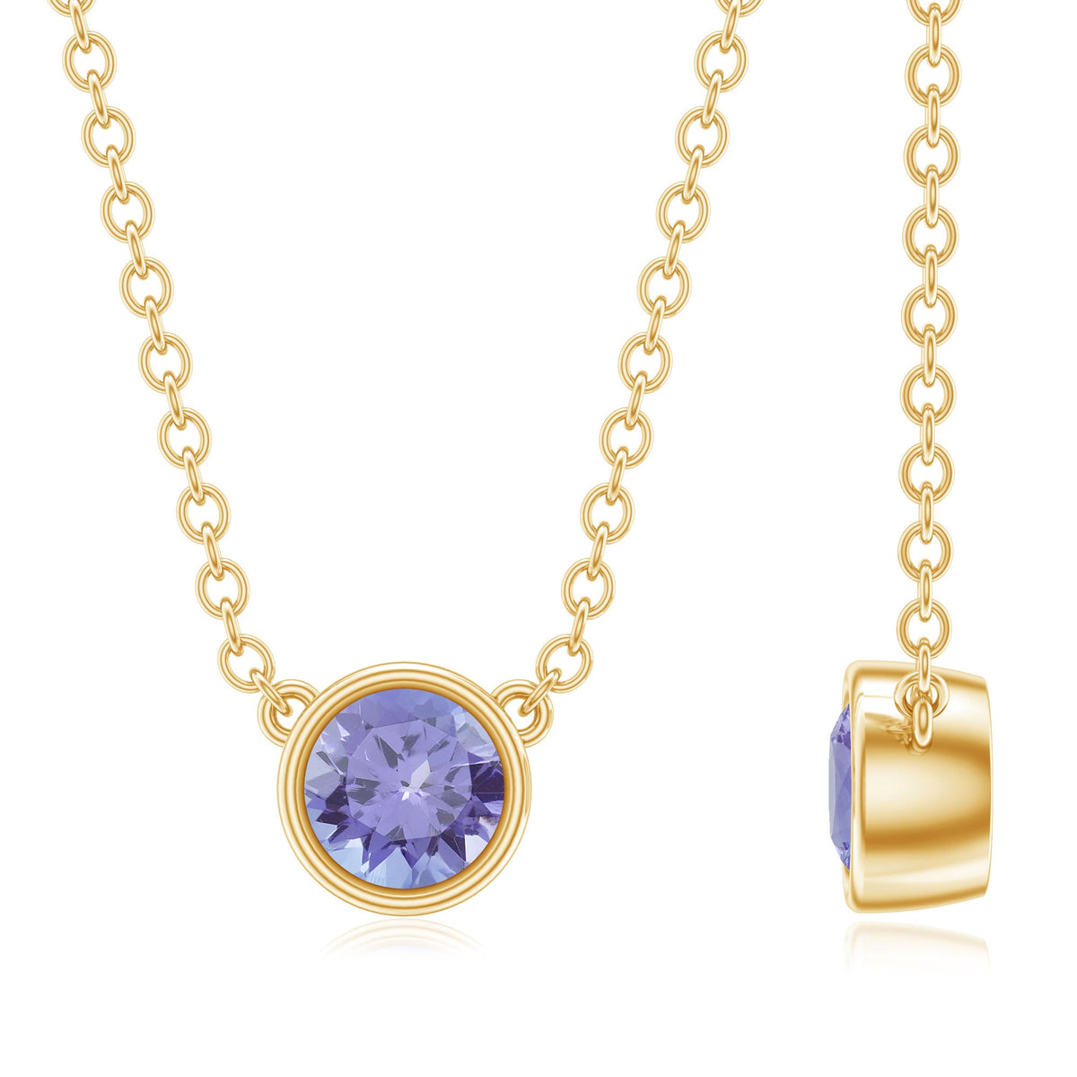 Collar solitario de tanzanita de 0,5 CT con engaste de bisel