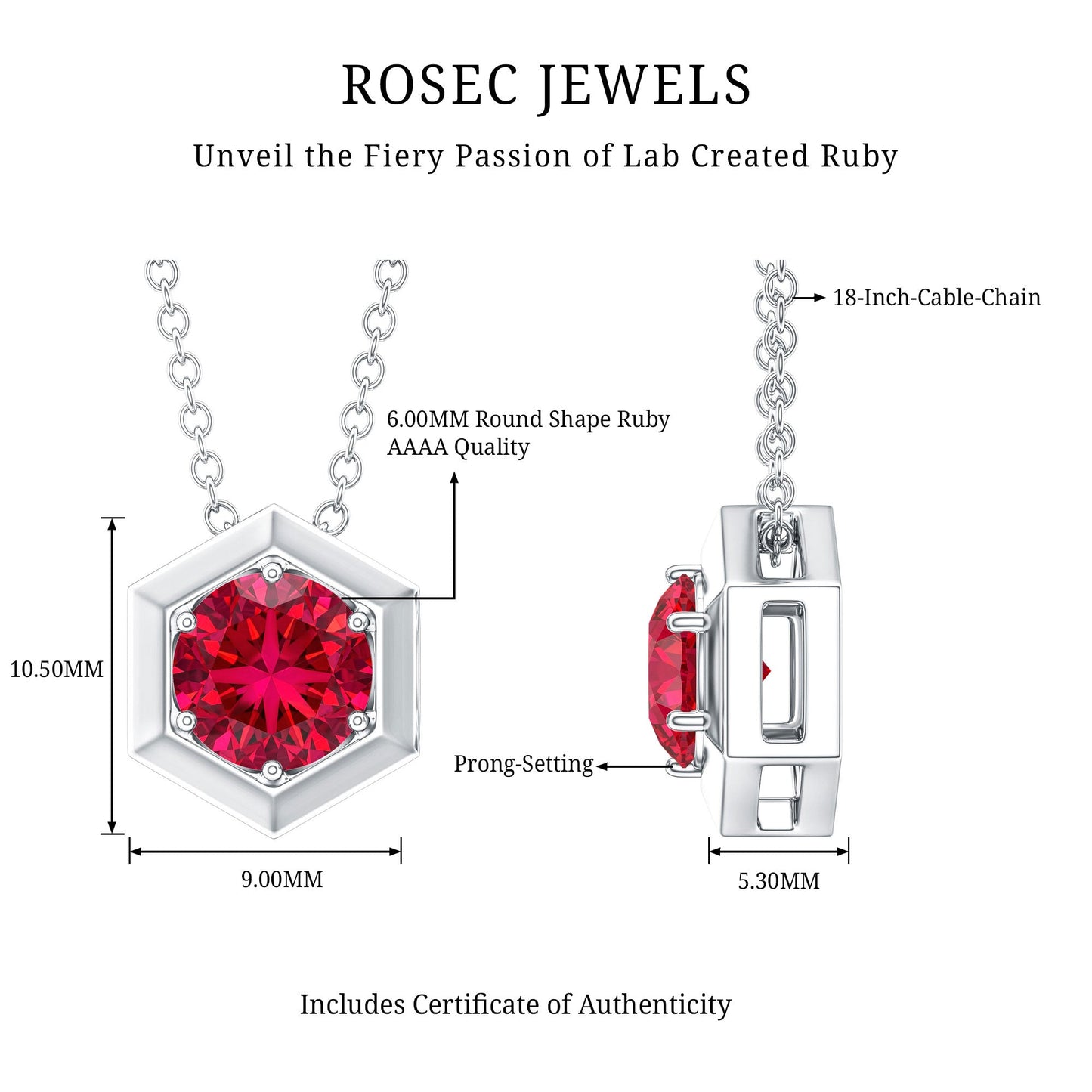 1.37 Carat Lab Created Ruby Solitaire Pendant Necklace