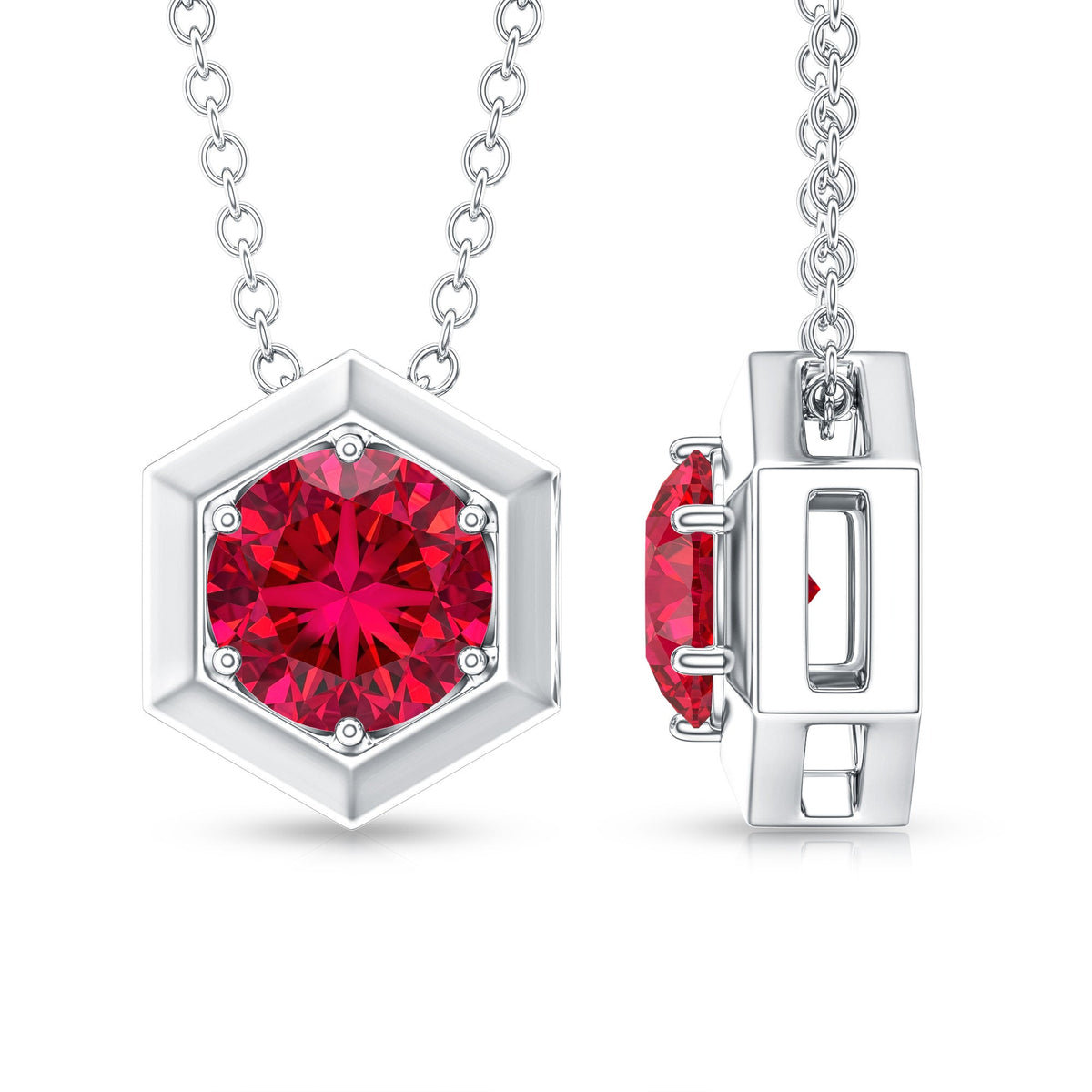1.37 Carat Lab Created Ruby Solitaire Pendant Necklace