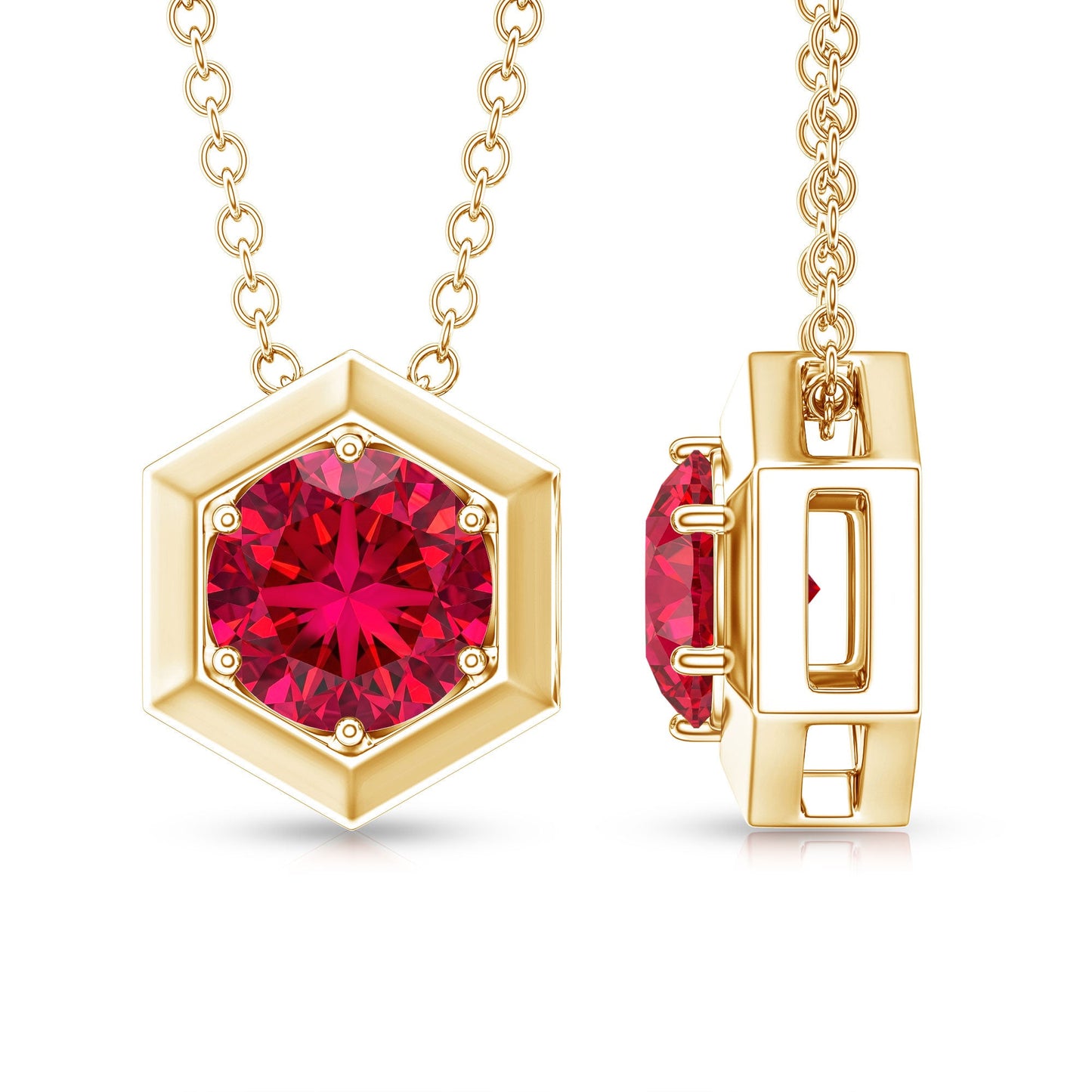 1.37 Carat Lab Created Ruby Solitaire Pendant Necklace