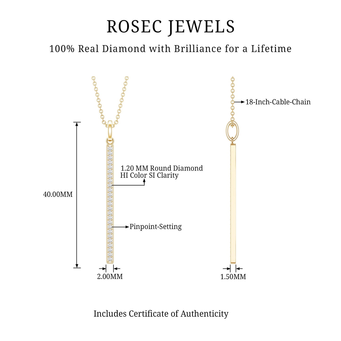 Round Cut Diamond Bar Necklace For Women