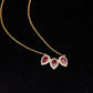 Pear Cut Lab Created Ruby Three Stone Necklace with Moissanite Halo