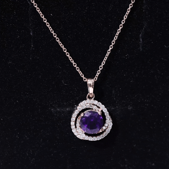 Colgante de Amatista Natural y Diamantes en Espiral con Collar