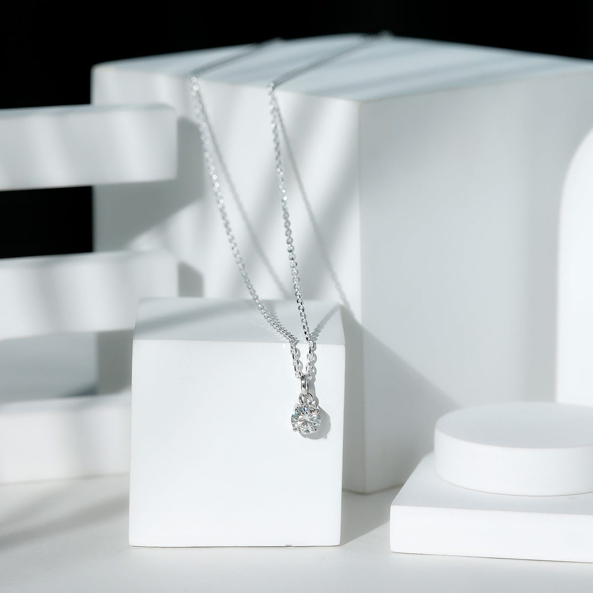 1.36 Carat Round Moissanite Solitaire Pendant Necklace in Prong Setting