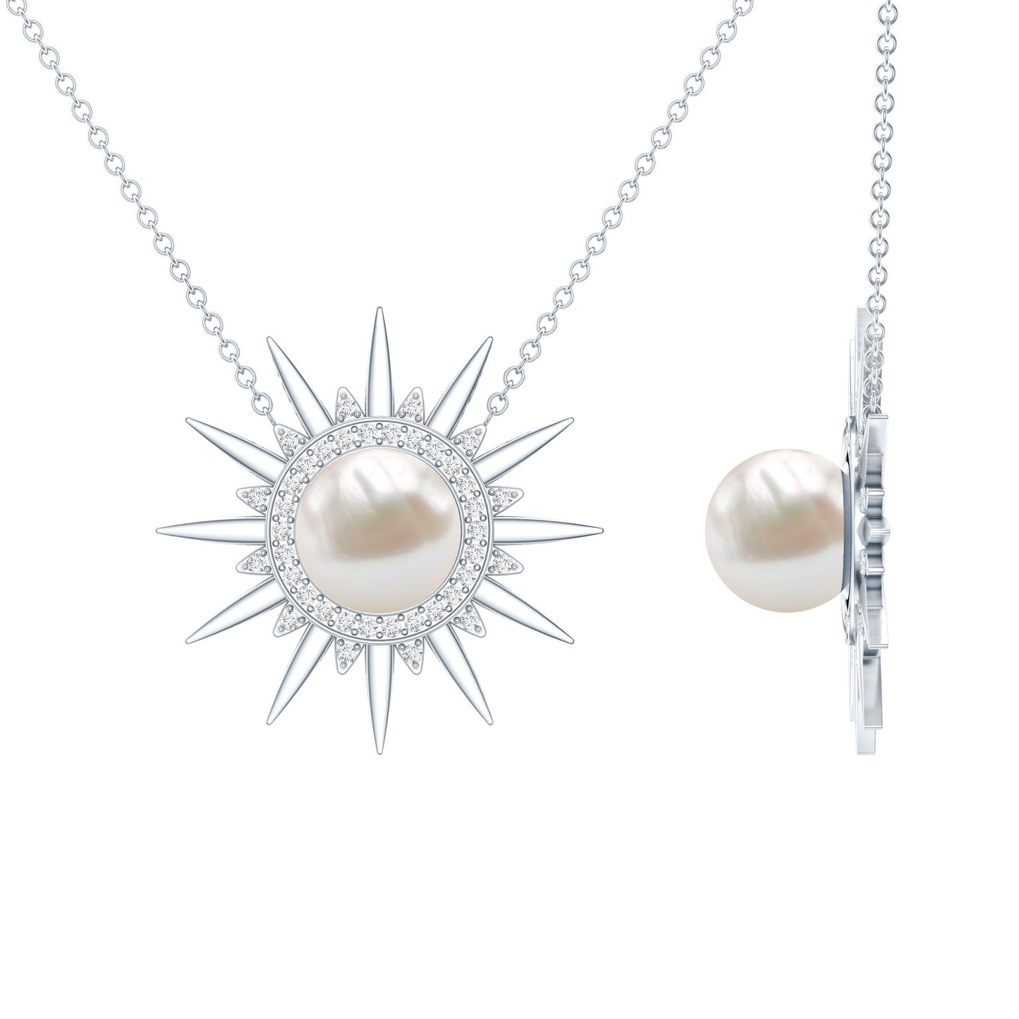 Collar con colgante en forma de sol con perla natural de agua dulce y diamantes