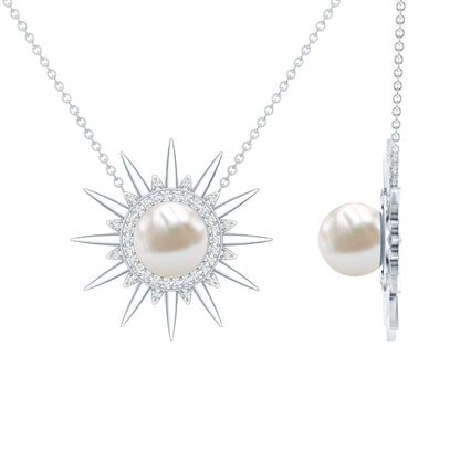 Collar con colgante en forma de sol con perla natural de agua dulce y diamantes