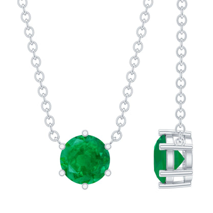 5MM Round Cut Solitaire Emerald Necklace in 6 Prong Setting
