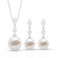 Freshwater Pearl Simple Dangle Drop Pendant and Earrings Set with Diamond