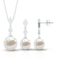 Freshwater Pearl Simple Dangle Drop Pendant and Earrings Set with Diamond