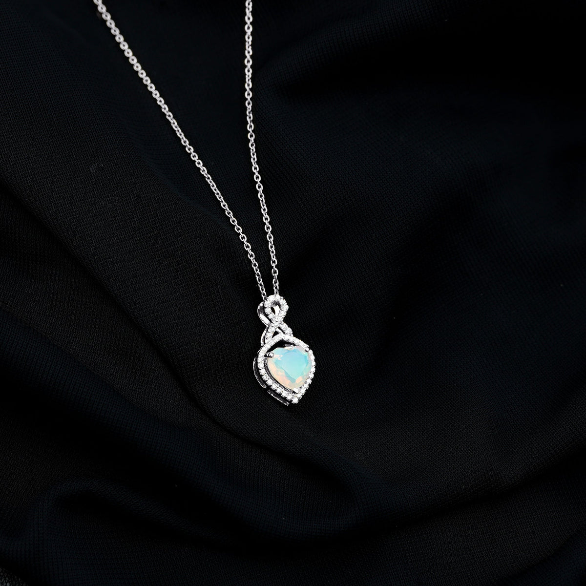 2 Carat Heart Shape Ethiopian Opal Infinity Pendant with Diamond