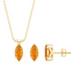 Genuine Marquise Cut Fire Opal Solitaire Necklace and Earring Set